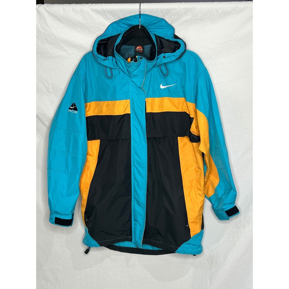 Vintage Nike ACG Windbreaker Jacket Sz M Blue Yellow Gorpcore Hooded 90s Unisex